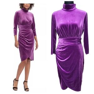 London Times Ruched Velvet Dress Womens Size 8 Purple Whimsigoth Mob Wife Unique